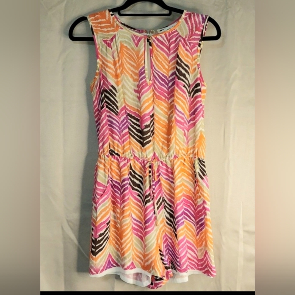 Trina Turk Romper, Size 2, Sleeveless, Drawstring Waist, Keyhole, Back Zip, Pink